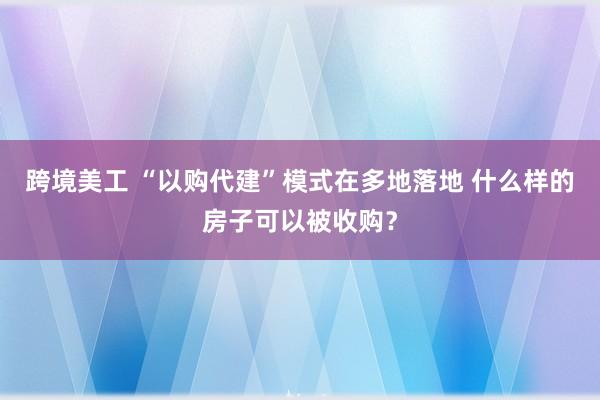 跨境美工 “以购代建”模式在多地落地 什么样的房子可以被收购？